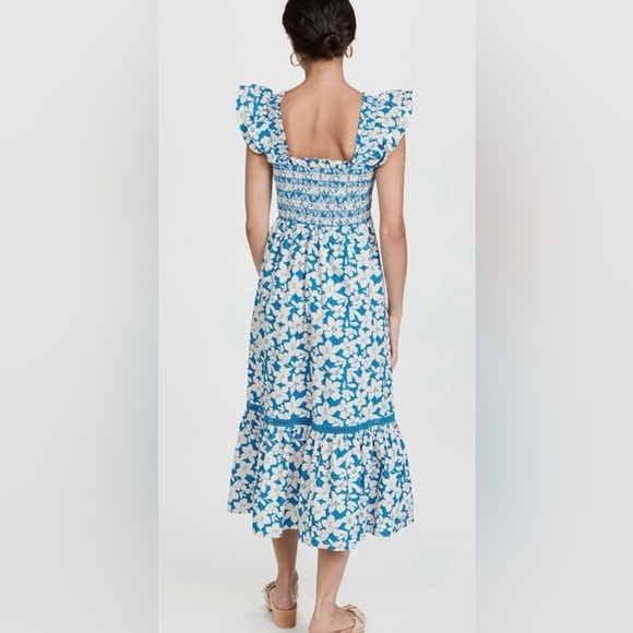 Shoshanna Hilma flutter sleeve smocked midi dress size 14 - Picture 4 of 6